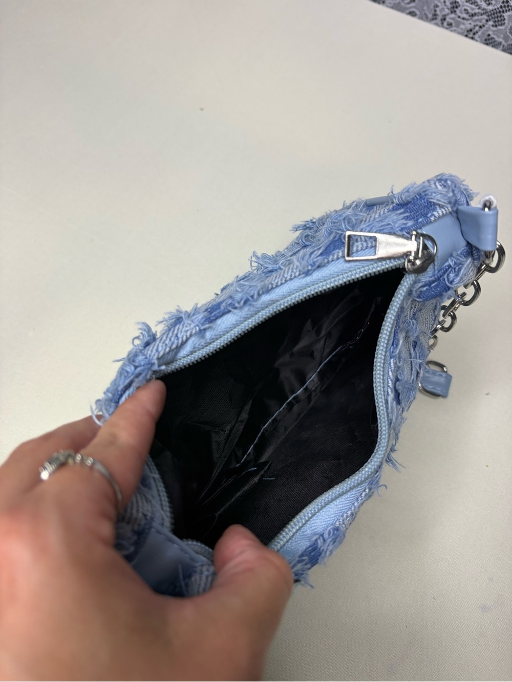 Light Blue Fringed Crossbody Bag - Picture 2 of 3